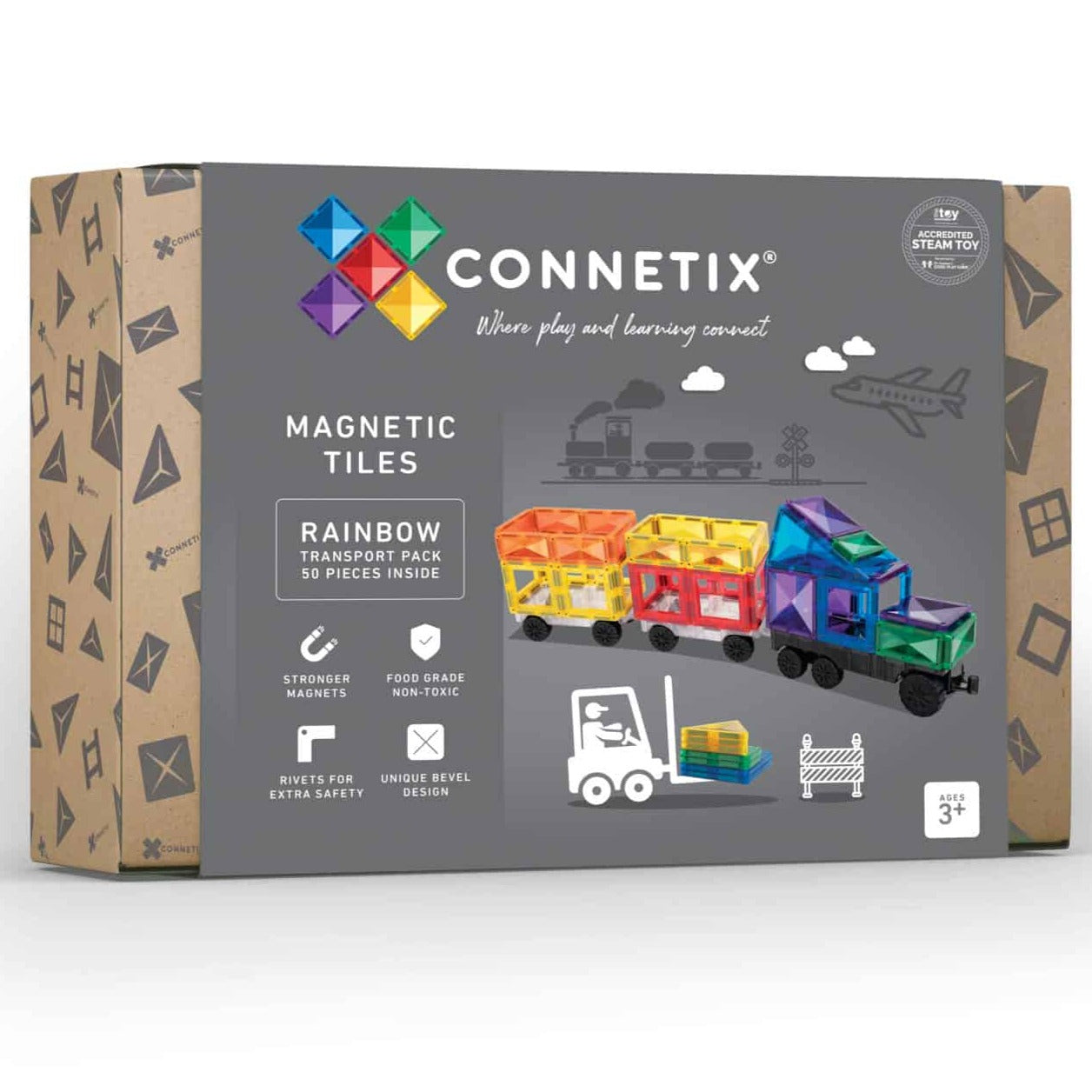 Connetix Tiles 50 Piece Rainbow Transport Pack