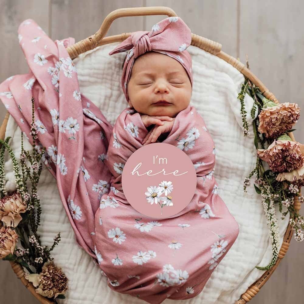Snuggle Hunny Daisy Organic Jersey Wrap & Topknot Set