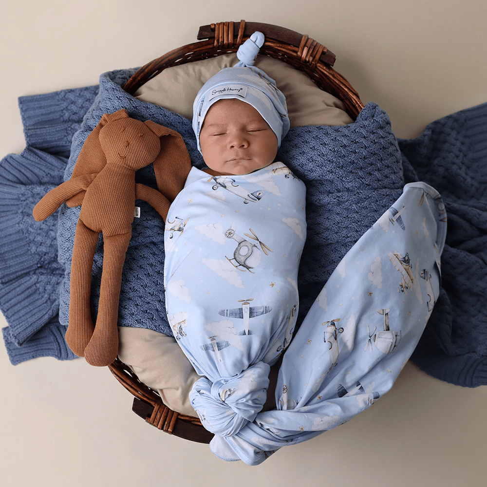 Snuggle Hunny Taking Flight Organic Jersey Wrap & Beanie Set 1 Snuggle Hunny Taking Flight Organic Jersey Wrap & Beanie Set