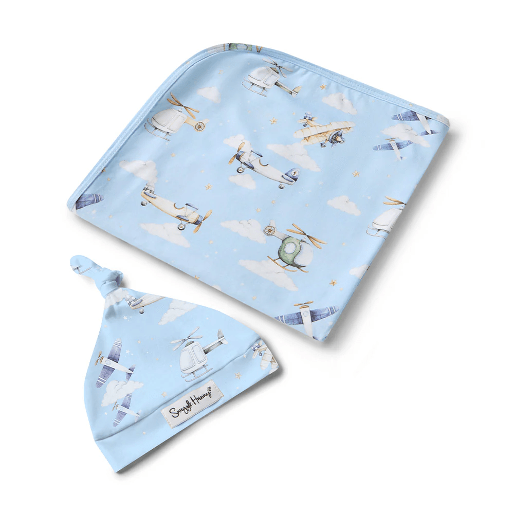 Snuggle Hunny Taking Flight Organic Jersey Wrap & Beanie Set 2 Snuggle Hunny Taking Flight Organic Jersey Wrap & Beanie Set