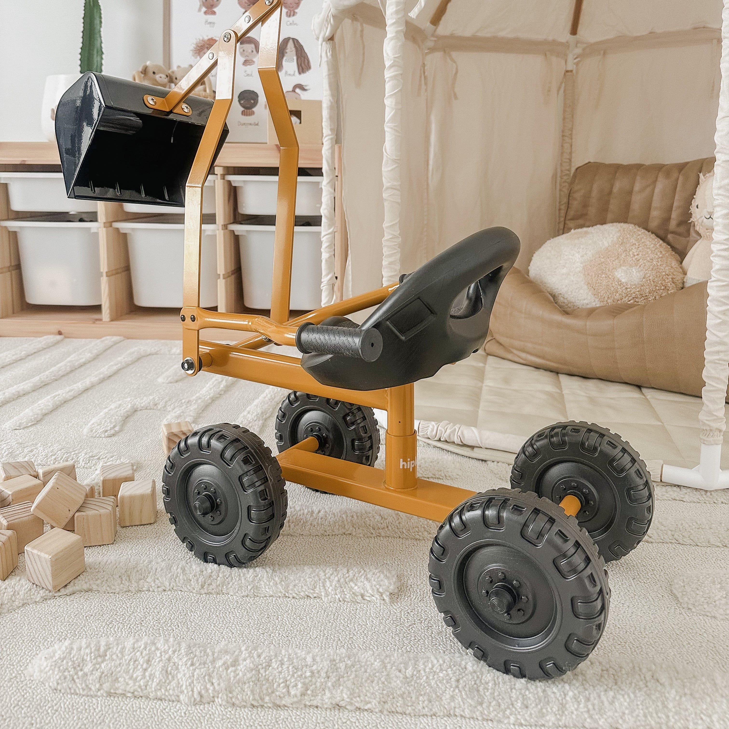 Kids Steel Toy Ride-On Excavator - Mustard 17 Kids Steel Toy Ride-On Excavator - Mustard