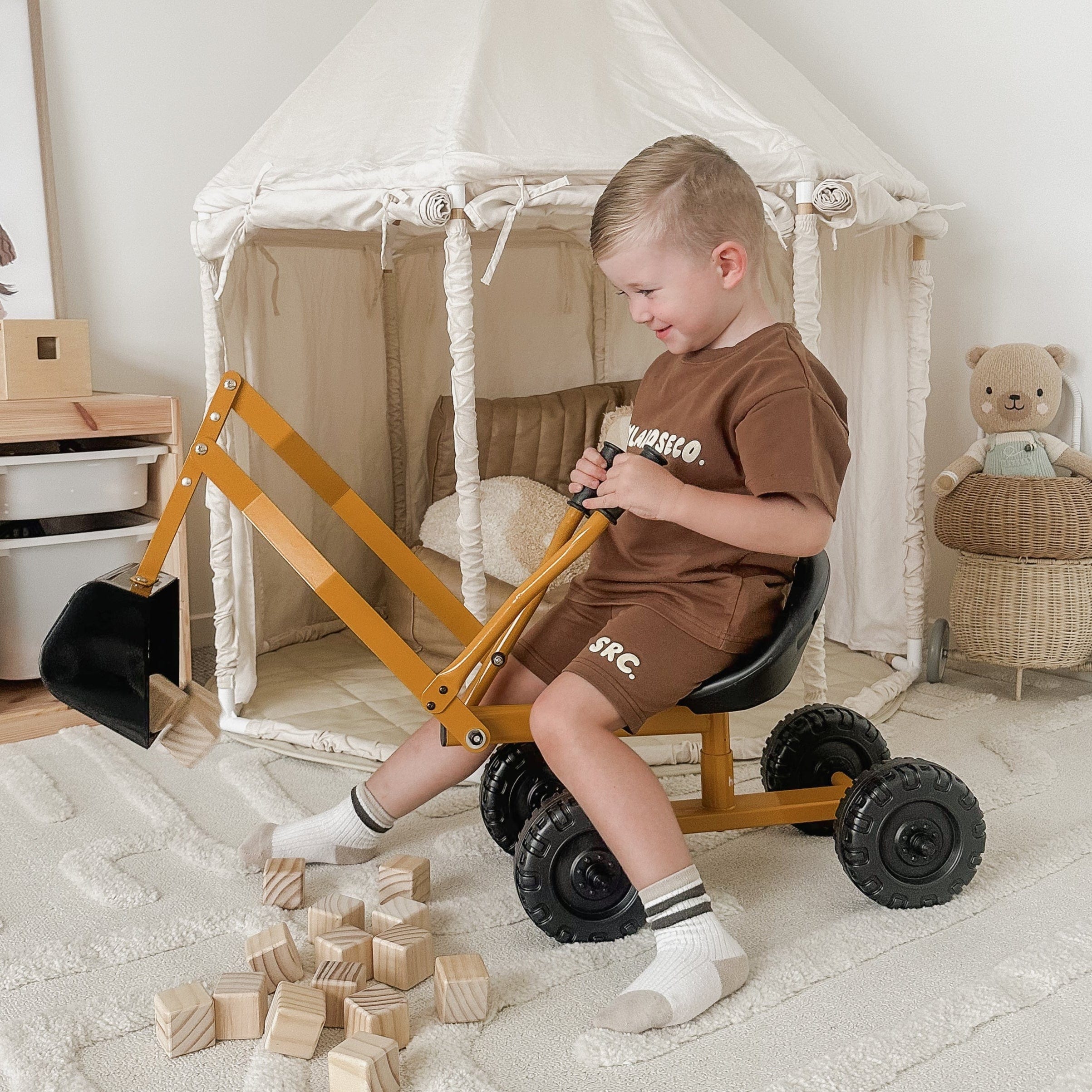 Kids Steel Toy Ride-On Excavator - Mustard 2 Kids Steel Toy Ride-On Excavator - Mustard