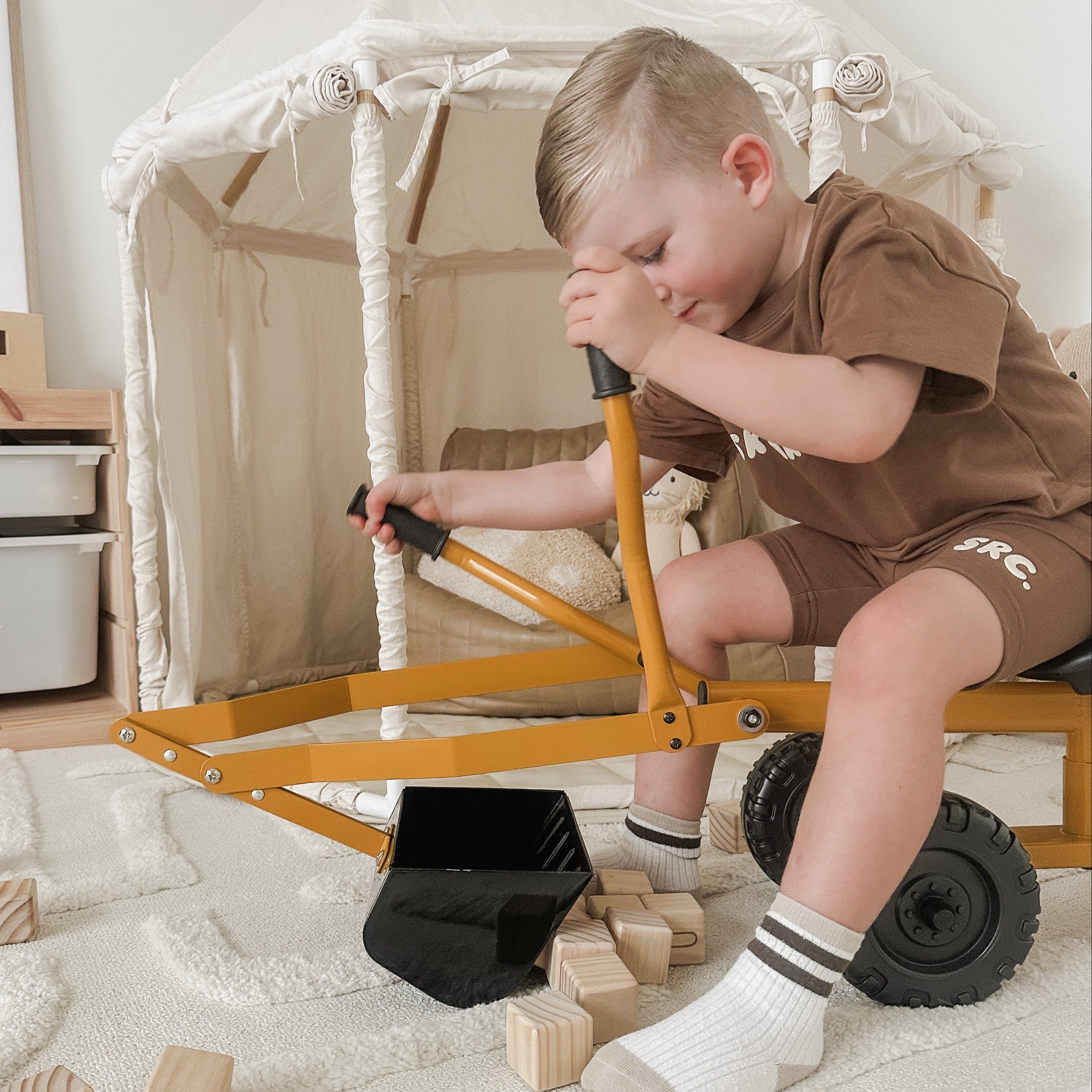 Kids Steel Toy Ride-On Excavator - Mustard 3 Kids Steel Toy Ride-On Excavator - Mustard
