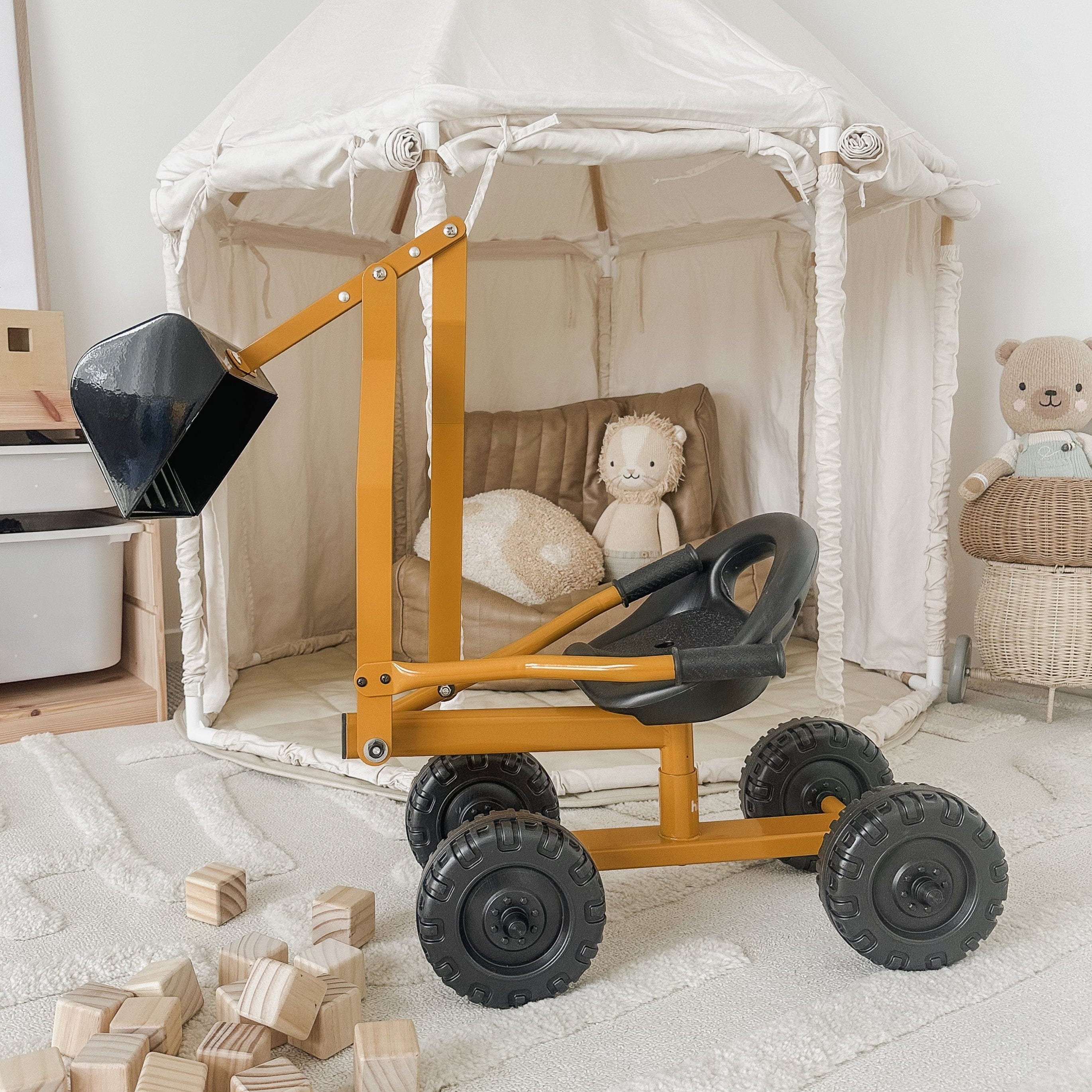 Kids Steel Toy Ride-On Excavator - Mustard 4 Kids Steel Toy Ride-On Excavator - Mustard