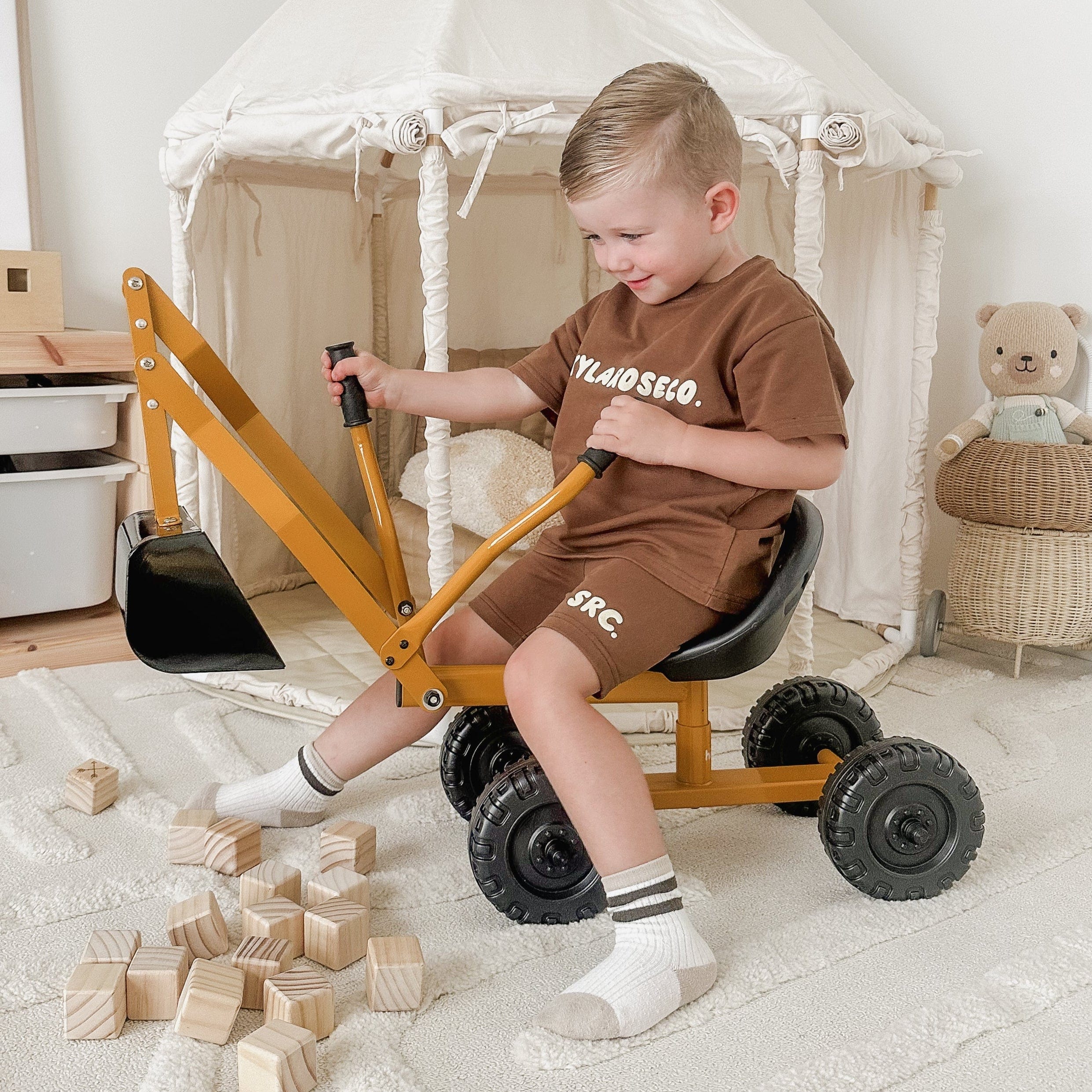 Kids Steel Toy Ride-On Excavator - Mustard 5 Kids Steel Toy Ride-On Excavator - Mustard